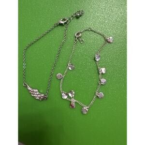 Lot of 2 Bracelets Charms Wing Costume Jewelry Layered Silver Rhinestone Trendy